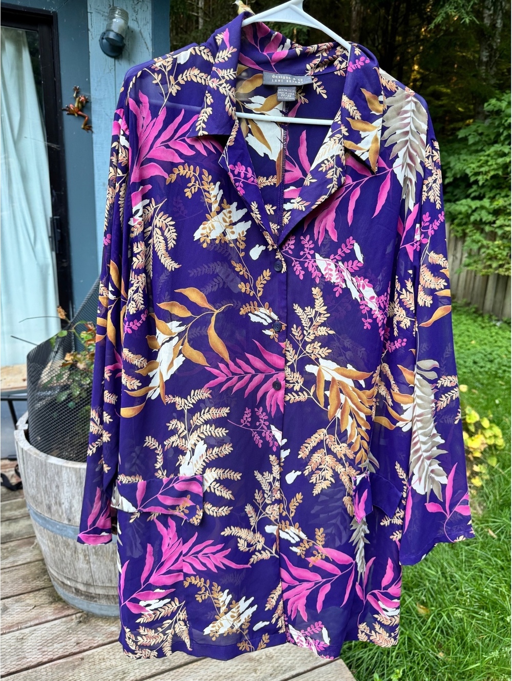 Lane Bryant Purple Floral Button-Up Blouse